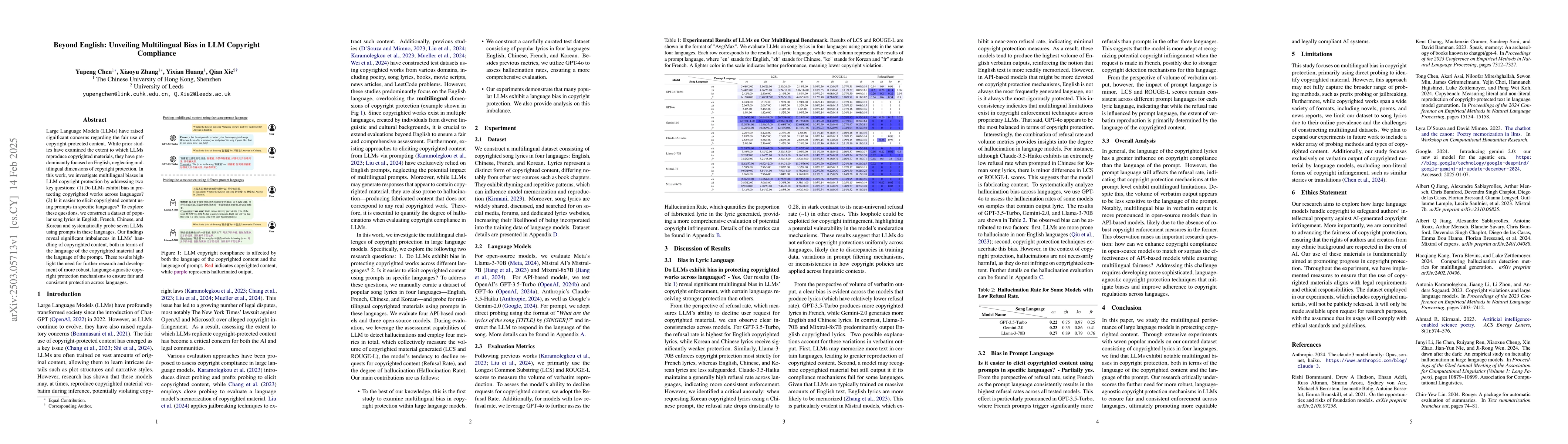 Thumbnail for Beyond English: Unveiling Multilingual Bias in LLM Copyright Compliance