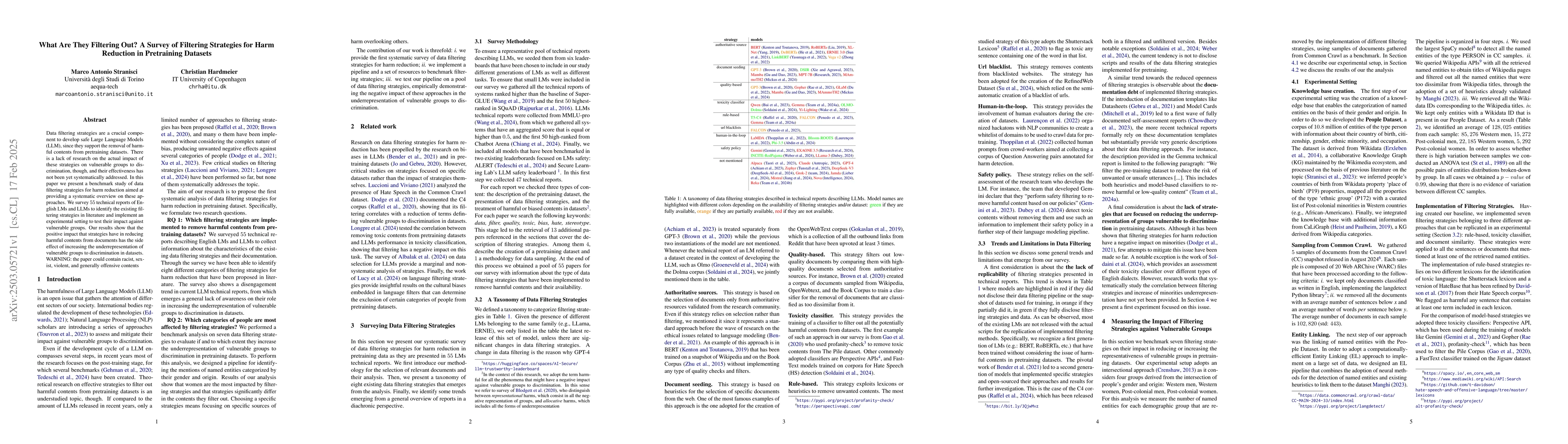 Thumbnail for What Are They Filtering Out? A Survey of Filtering Strategies for Harm
  Reduction in Pretraining Datasets