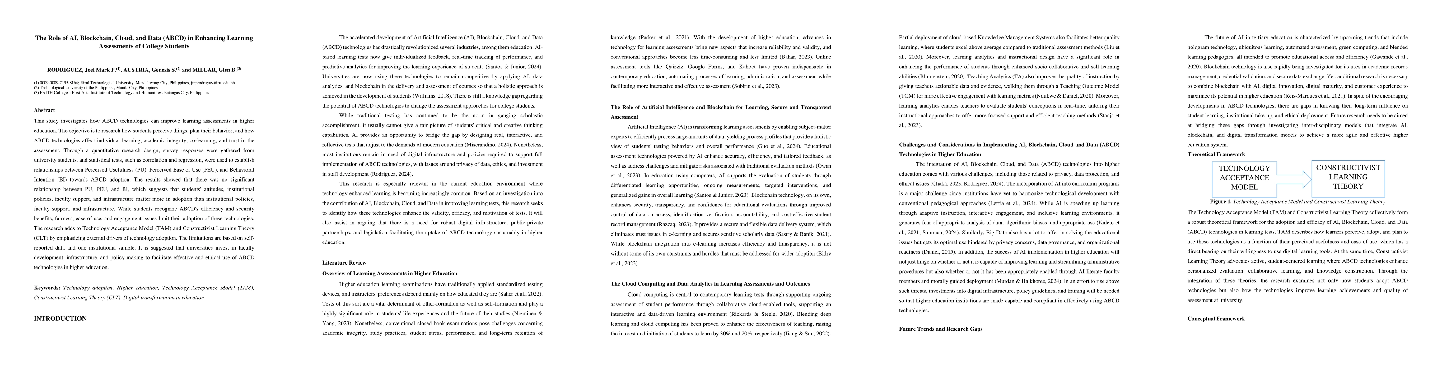 Thumbnail for The Role of AI, Blockchain, Cloud, and Data (ABCD) in Enhancing Learning
  Assessments of College Students