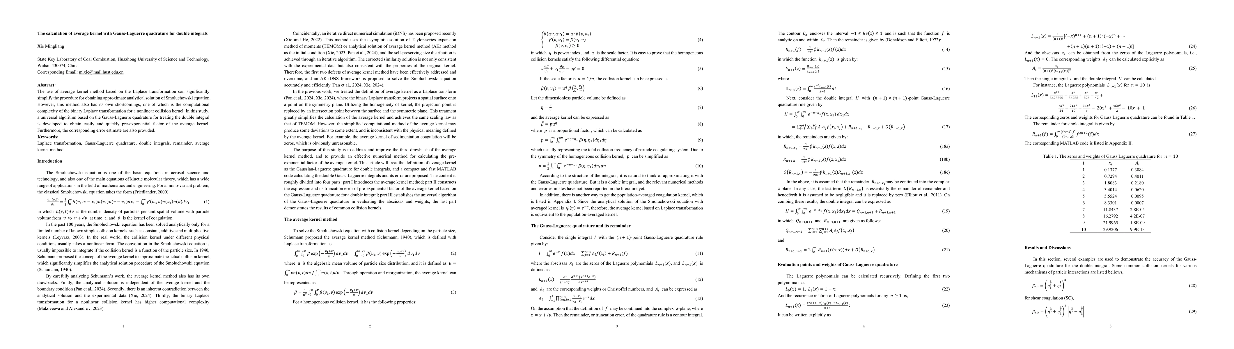 Thumbnail for The computation of average kernel with Gauss-Laguerre quadrature for
  double integrals