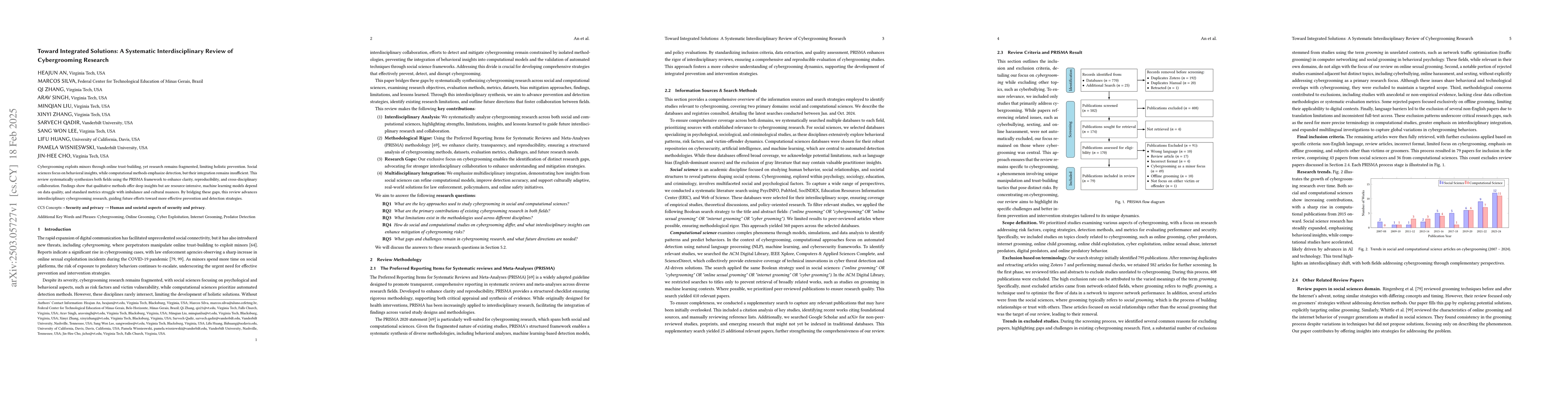 Thumbnail for Toward Integrated Solutions: A Systematic Interdisciplinary Review of
  Cybergrooming Research
