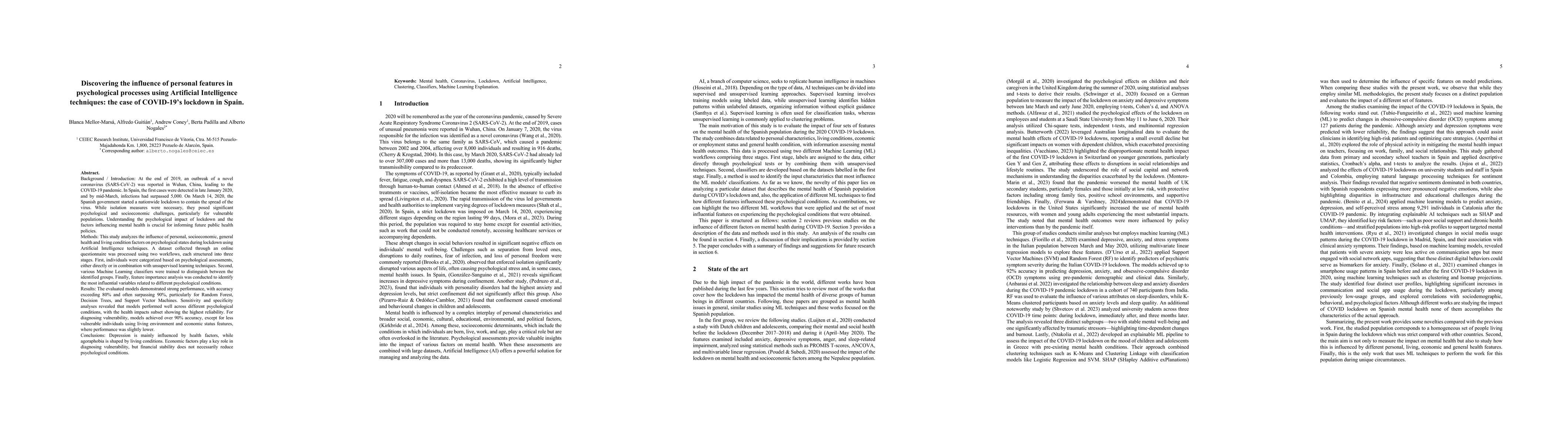 Thumbnail for Discovering the influence of personal features in psychological
  processes using Artificial Intelligence techniques: the case of COVID19
  lockdown in Spain