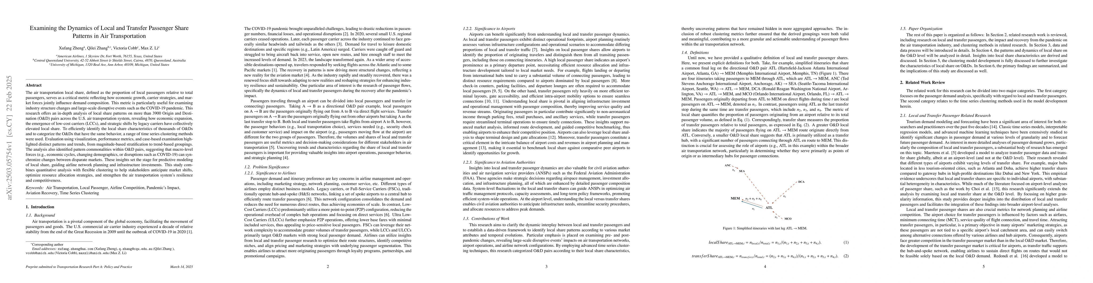 Thumbnail for Examining the Dynamics of Local and Transfer Passenger Share Patterns in
  Air Transportation
