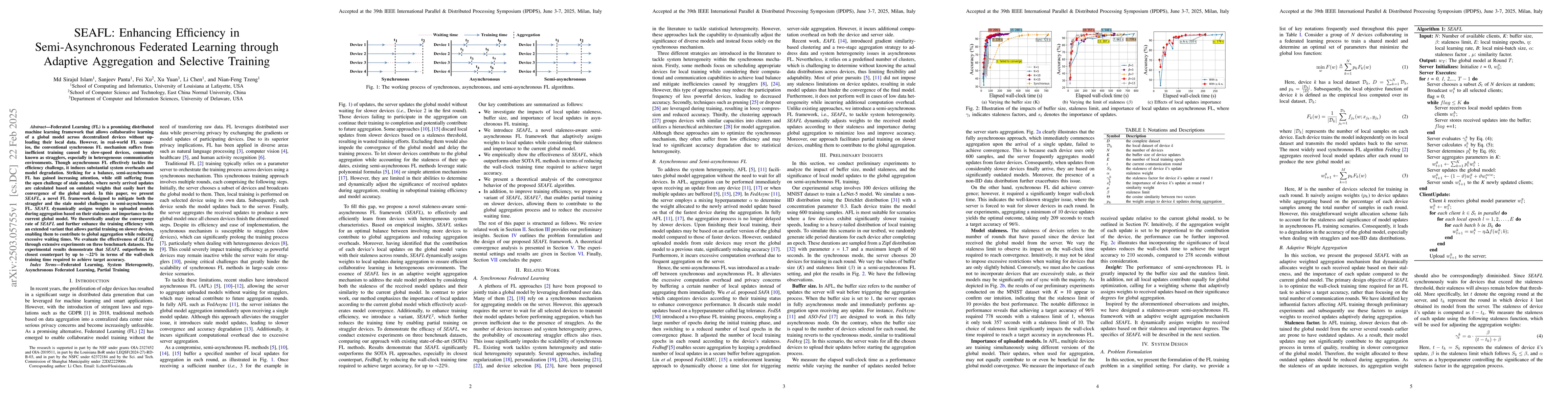 Thumbnail for SEAFL: Enhancing Efficiency in Semi-Asynchronous Federated Learning
  through Adaptive Aggregation and Selective Training