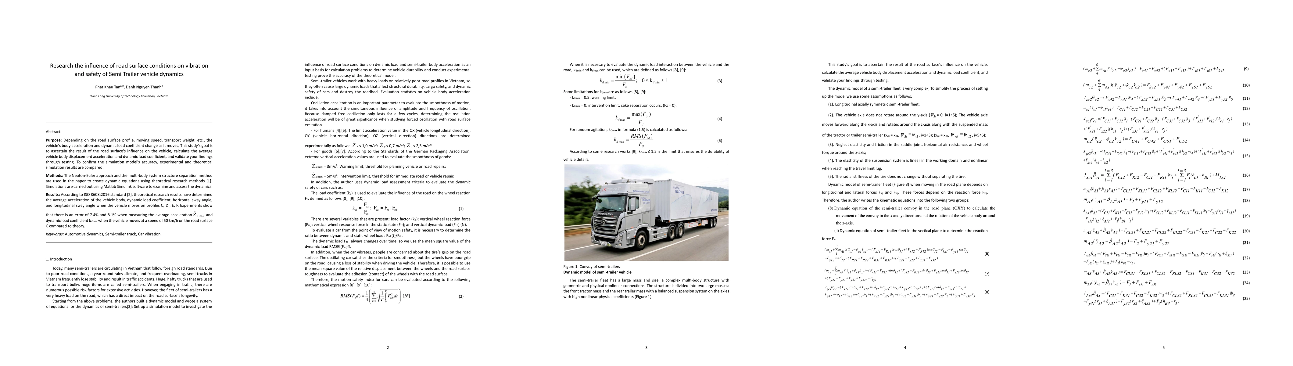 Thumbnail for Research the influence of road surface conditions on vibration and
  safety of Semi Trailer vehicle dynamics