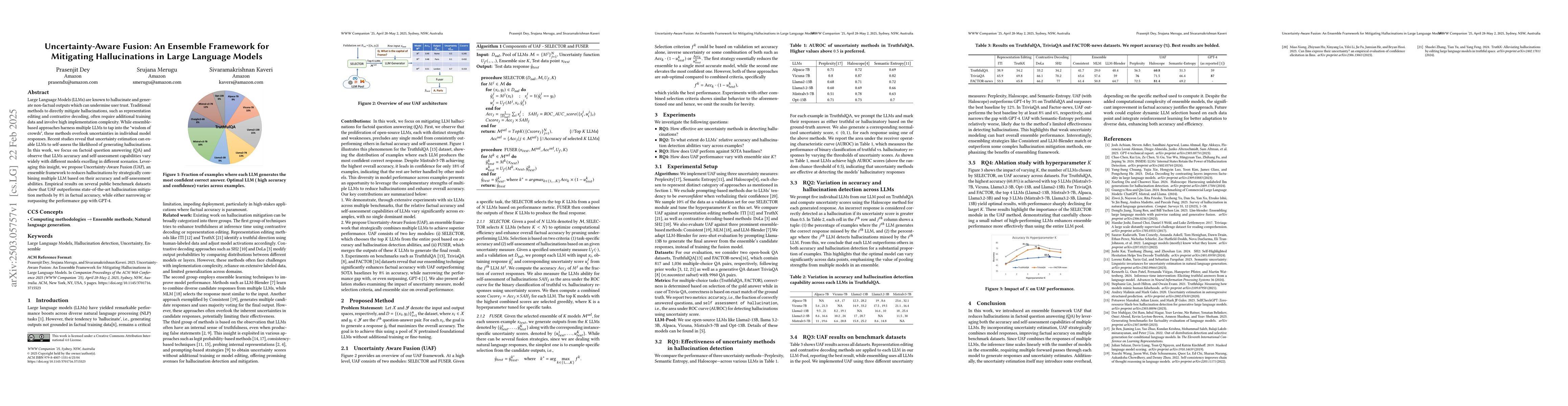 Thumbnail for Uncertainty-Aware Fusion: An Ensemble Framework for Mitigating
  Hallucinations in Large Language Models