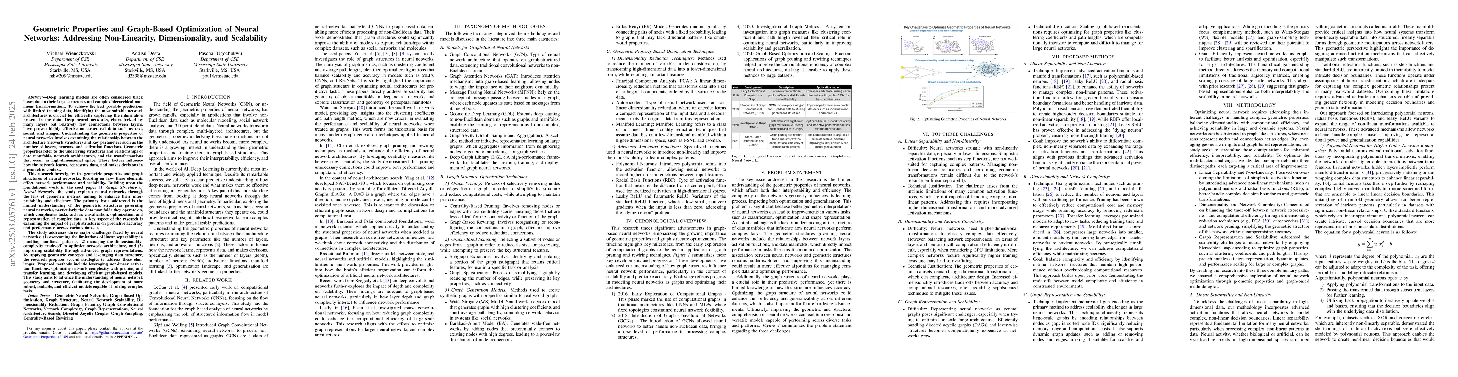 Thumbnail for Geometric Properties and Graph-Based Optimization of Neural Networks:
  Addressing Non-Linearity, Dimensionality, and Scalability