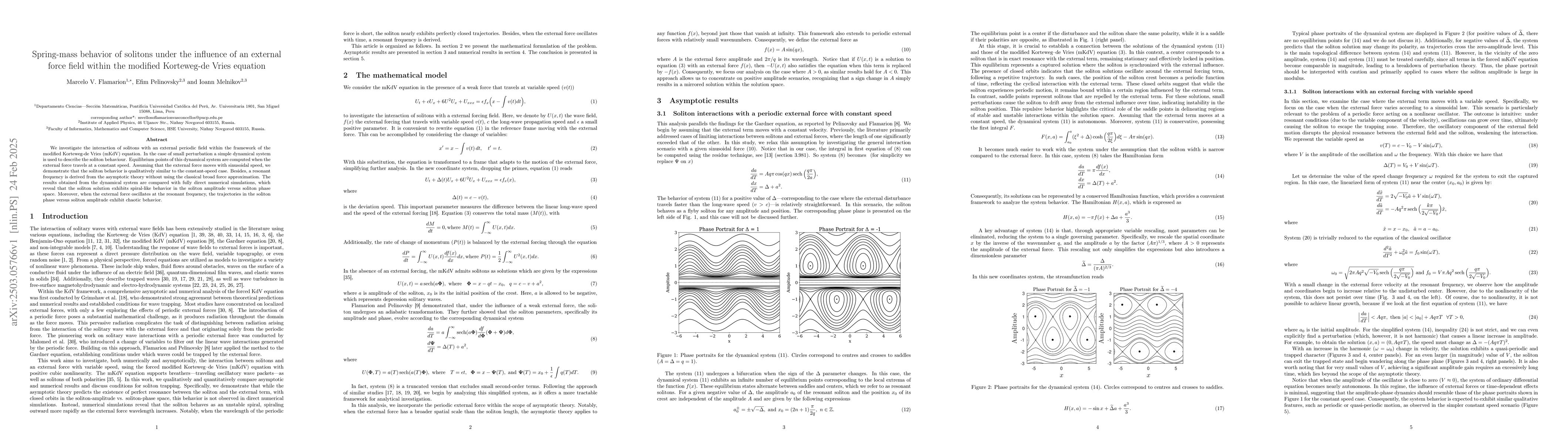 Thumbnail for Spring-mass behavior of solitons under the influence of an external
  force field within the modified Korteweg-de Vries equation