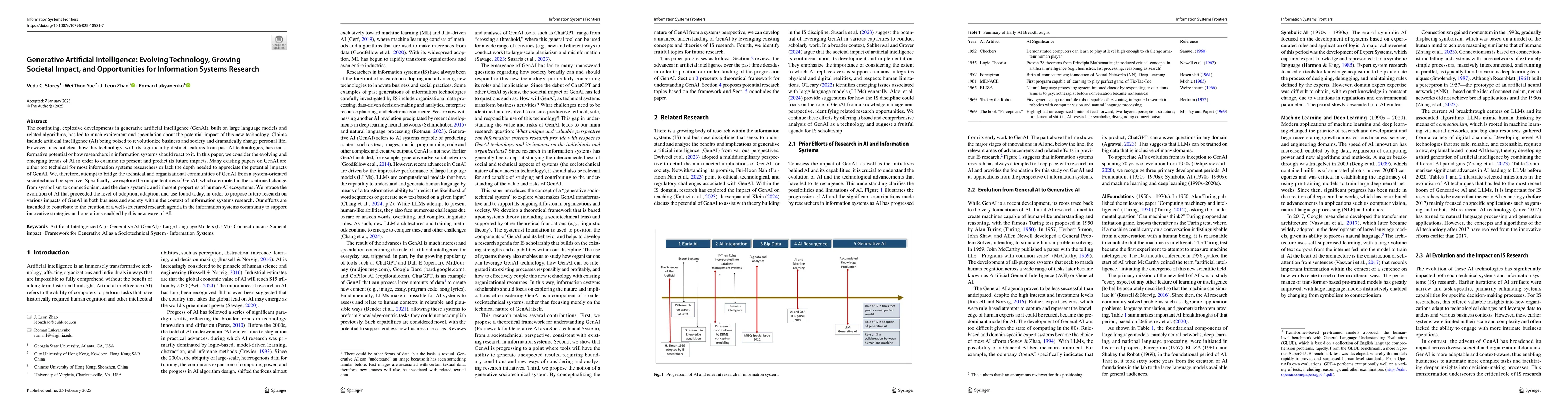 Thumbnail for Generative Artificial Intelligence: Evolving Technology, Growing
  Societal Impact, and Opportunities for Information Systems Research