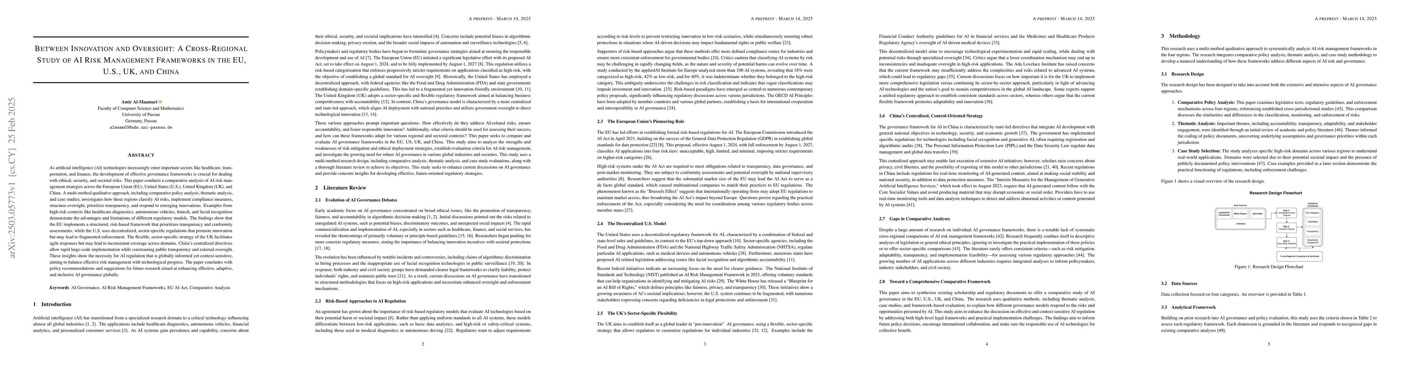 Thumbnail for Between Innovation and Oversight: A Cross-Regional Study of AI Risk
  Management Frameworks in the EU, U.S., UK, and China