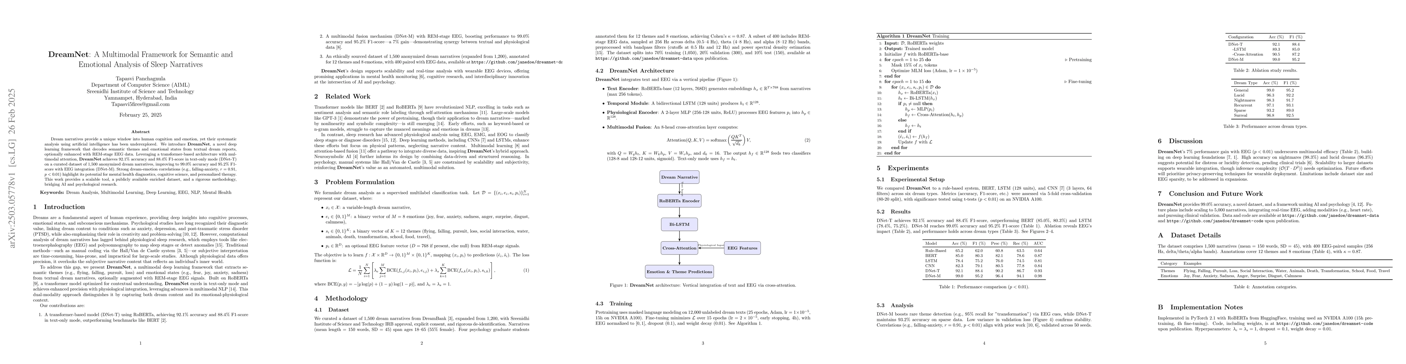 Thumbnail for DreamNet: A Multimodal Framework for Semantic and Emotional Analysis of
  Sleep Narratives