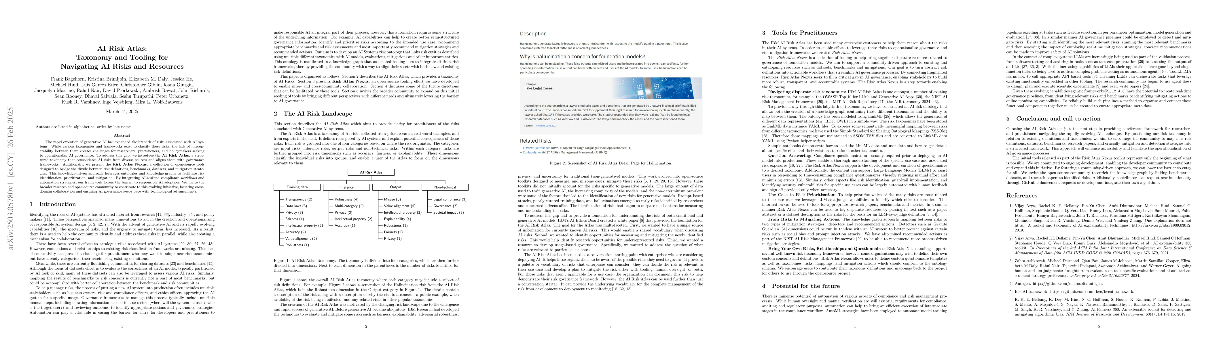 Thumbnail for AI Risk Atlas: Taxonomy and Tooling for Navigating AI Risks and
  Resources