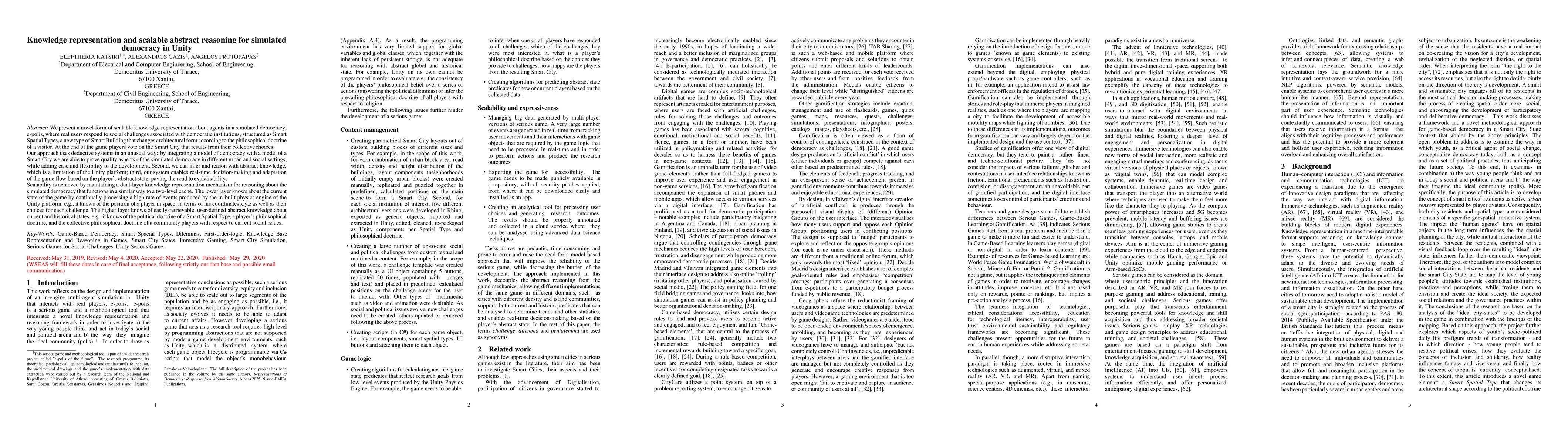 Thumbnail for Knowledge representation and scalable abstract reasoning for simulated
  democracy in Unity