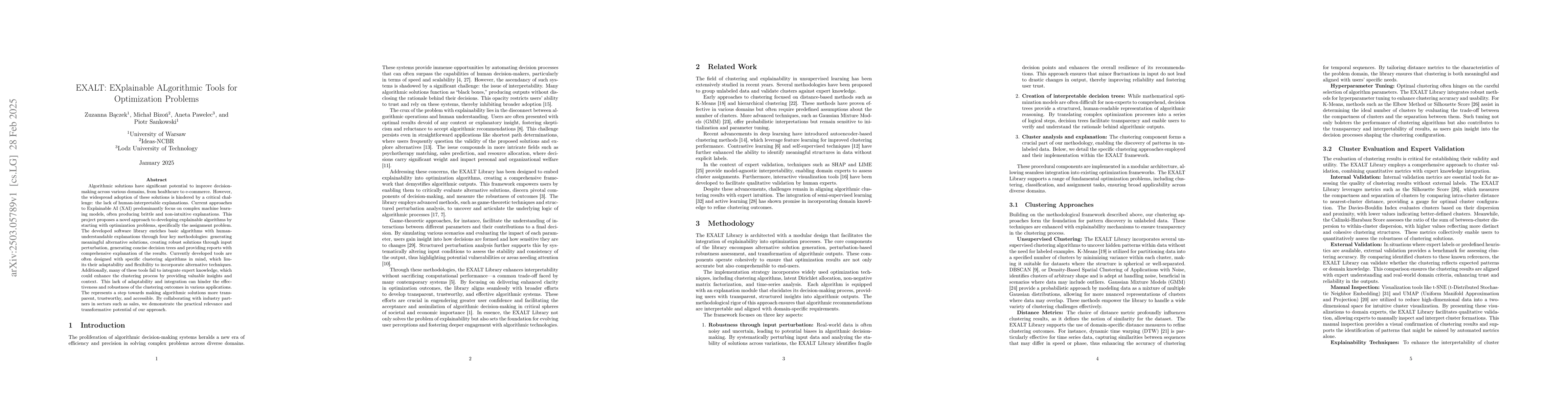 Thumbnail for EXALT: EXplainable ALgorithmic Tools for Optimization Problems