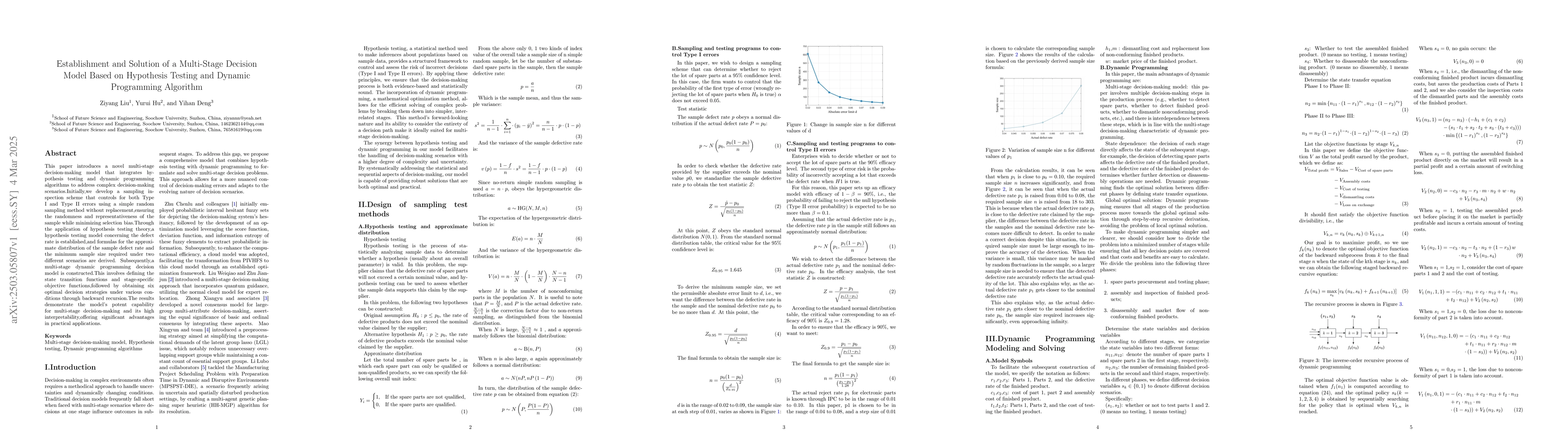 Thumbnail for Establishment and Solution of a Multi-Stage Decision Model Based on
  Hypothesis Testing and Dynamic Programming Algorithm