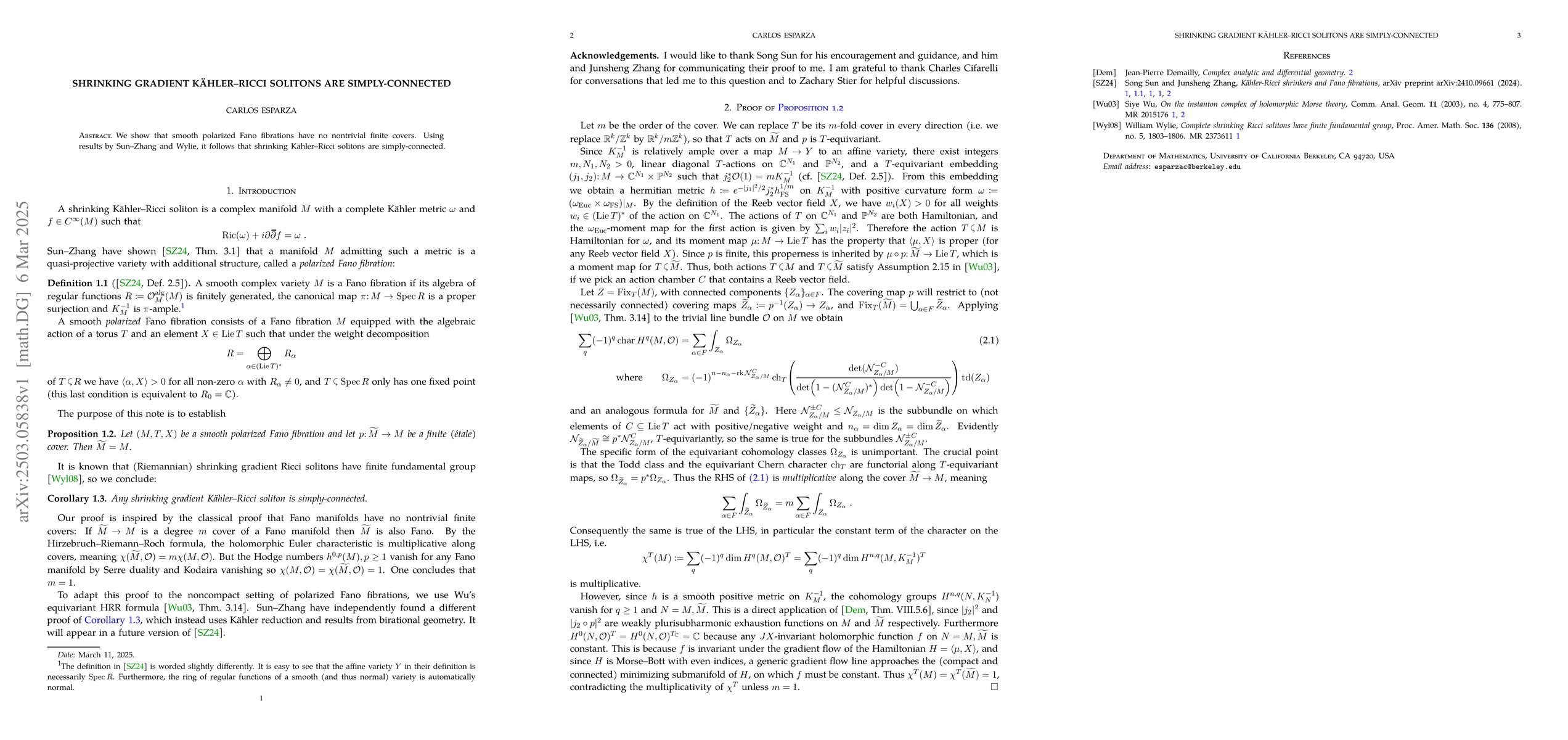 Thumbnail for Shrinking gradient KĂ¤hler-Ricci solitons are simply-connected