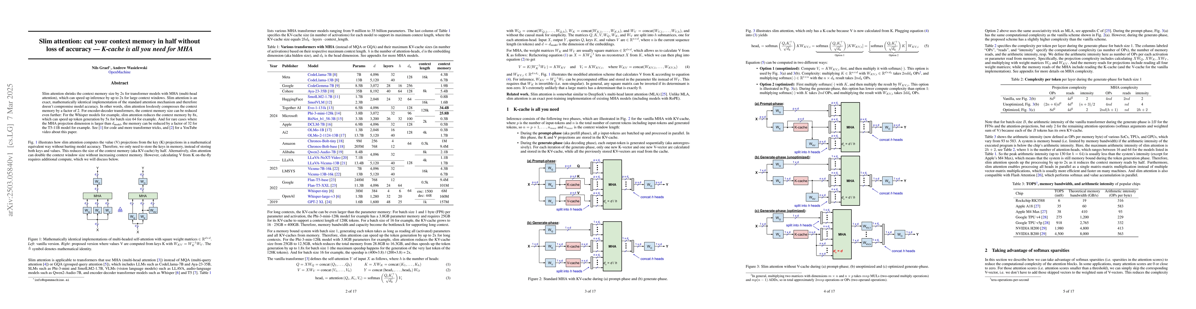 Thumbnail for Slim attention: cut your context memory in half without loss of accuracy
  -- K-cache is all you need for MHA