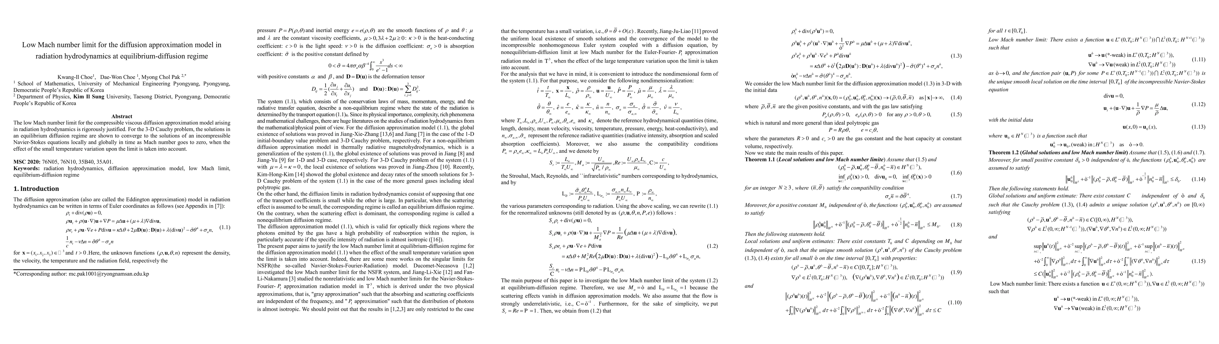 Thumbnail for Low Mach number limit for the diffusion approximation model in radiation
  hydrodynamics at equilibrium-diffusion regime