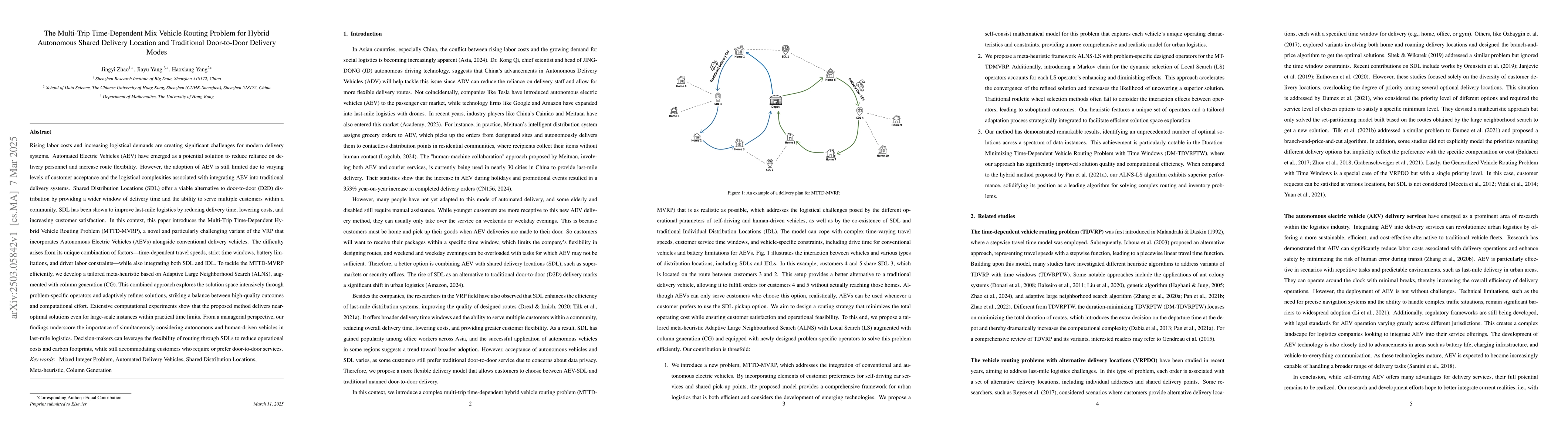 Thumbnail for The Multi-Trip Time-Dependent Mix Vehicle Routing Problem for Hybrid
  Autonomous Shared Delivery Location and Traditional Door-to-Door Delivery
  Modes