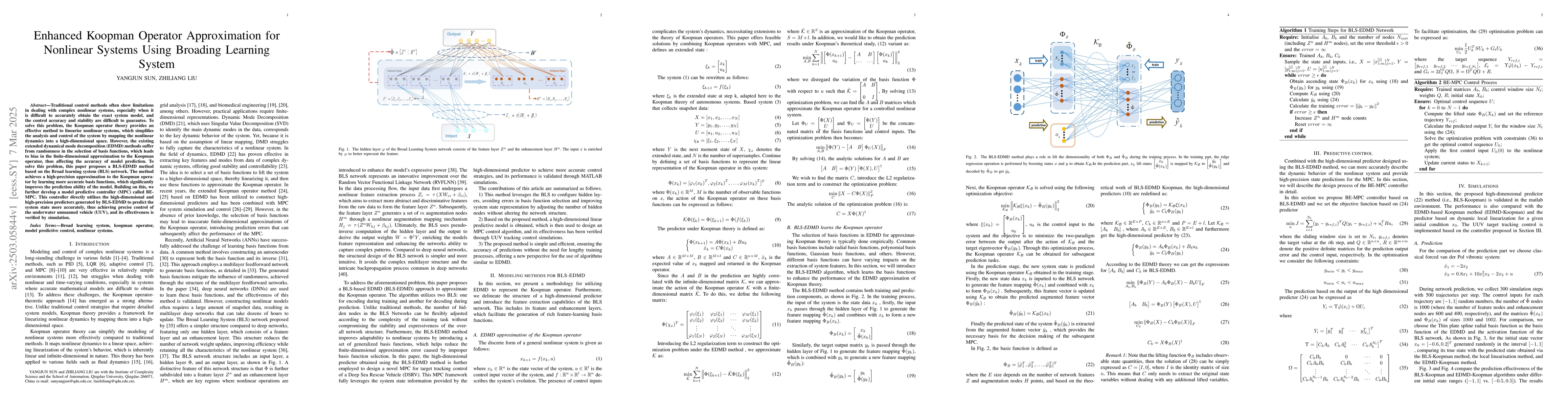 Thumbnail for Enhanced Koopman Operator Approximation for Nonlinear Systems Using
  Broading Learning System