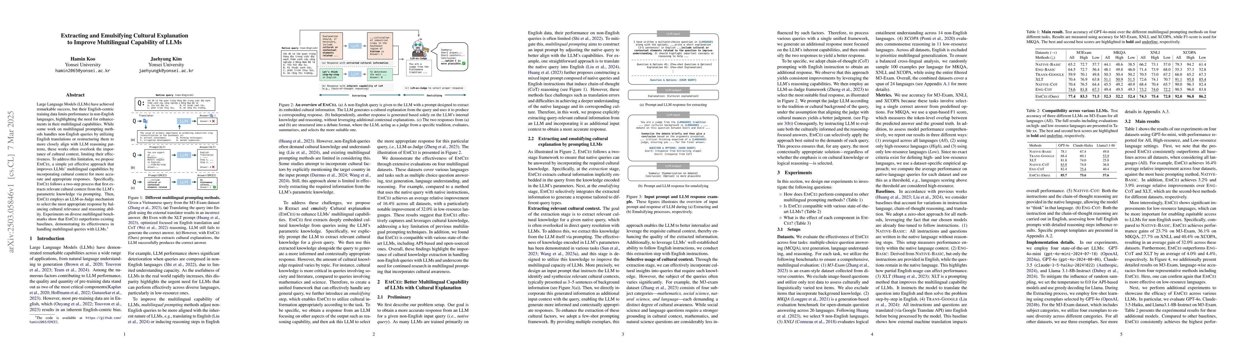 Thumbnail for Extracting and Emulsifying Cultural Explanation to Improve Multilingual
  Capability of LLMs