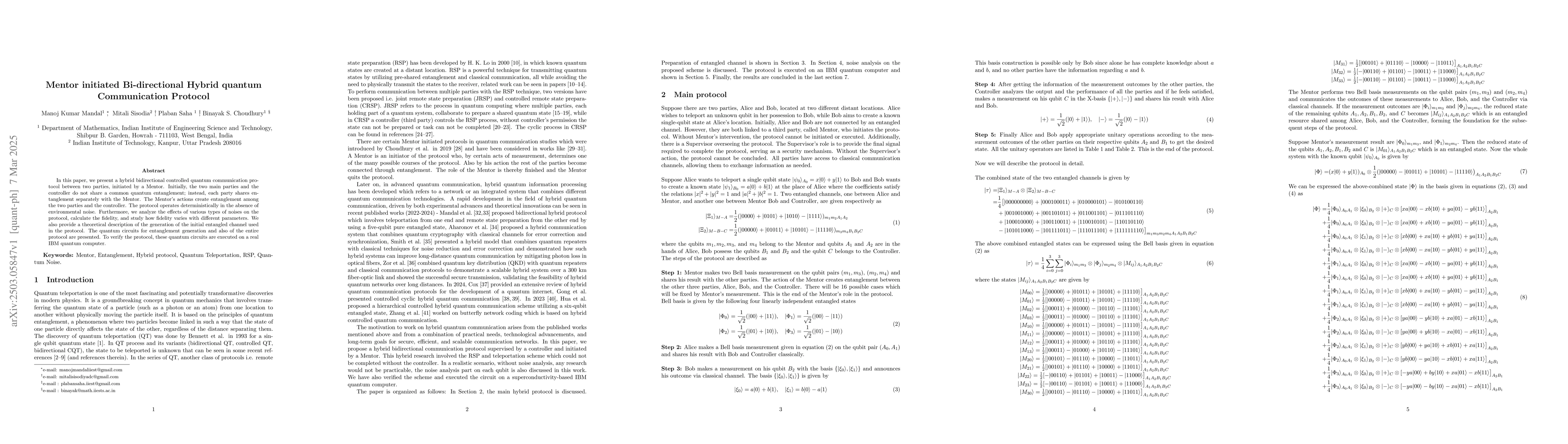 Thumbnail for Mentor initiated Bi-directional Hybrid quantum Communication Protocol