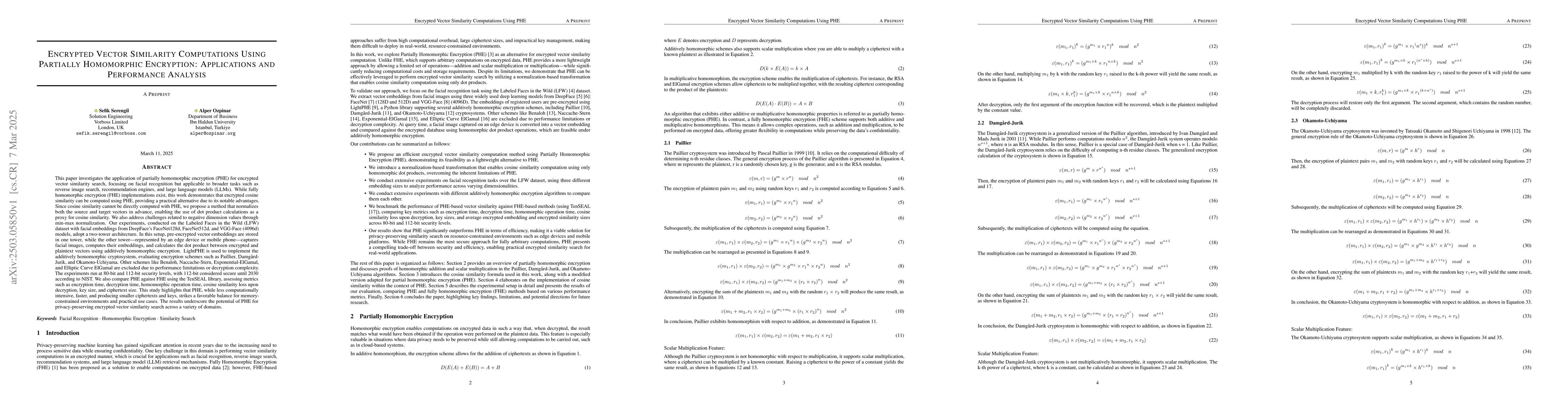 Thumbnail for Encrypted Vector Similarity Computations Using Partially Homomorphic
  Encryption: Applications and Performance Analysis
