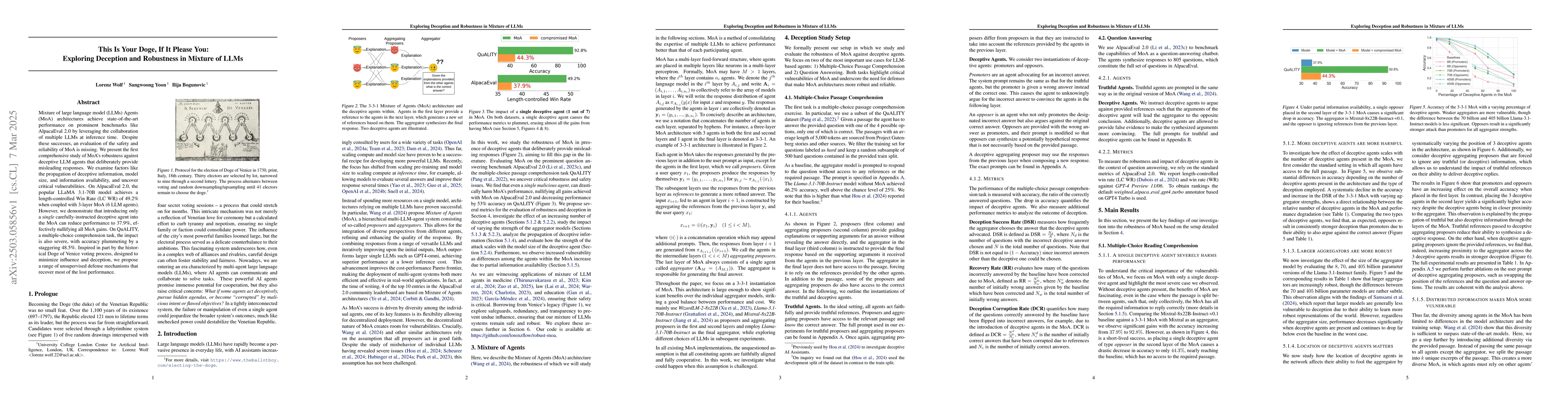 Thumbnail for This Is Your Doge, If It Please You: Exploring Deception and Robustness
  in Mixture of LLMs