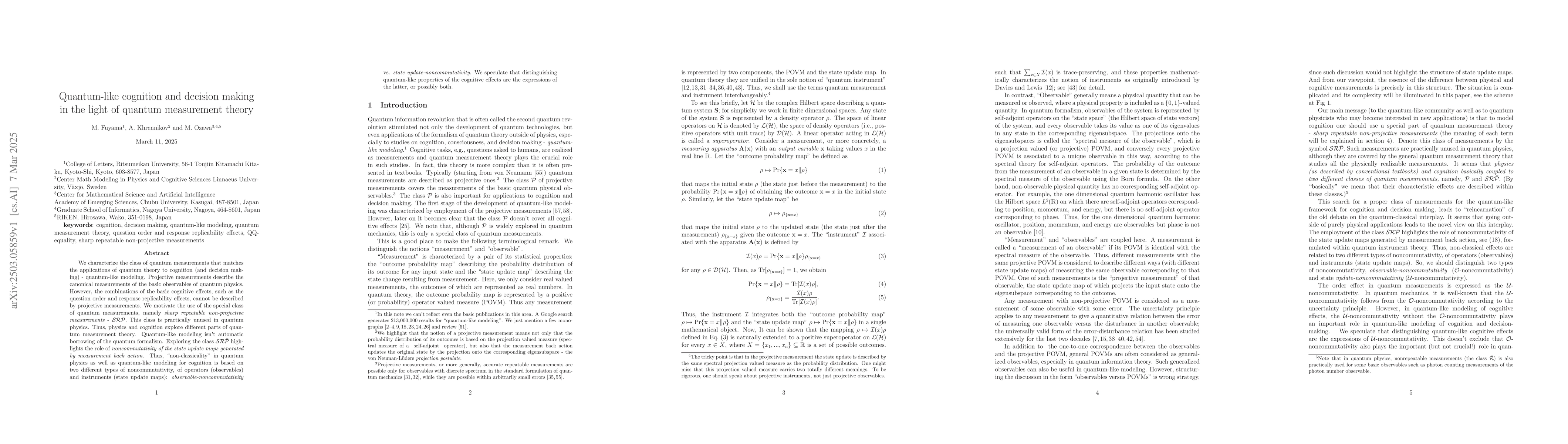 Thumbnail for Quantum-like cognition and decision making in the light of quantum
  measurement theory
