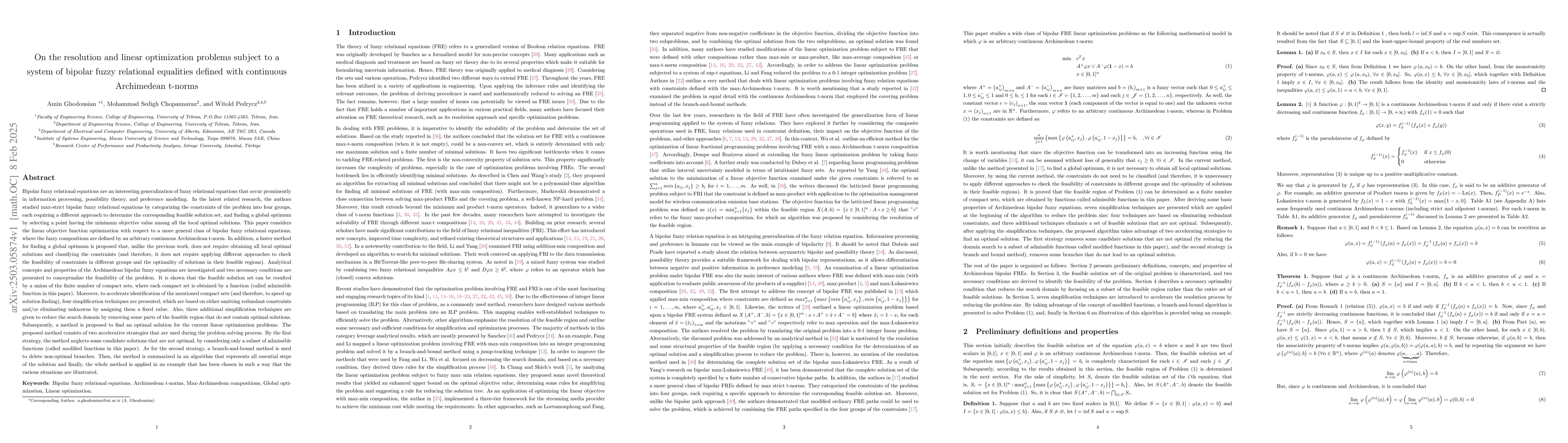 Thumbnail for On the resolution and linear optimization problems subject to a system
  of bipolar fuzzy relational equalities defined with continuous Archimedean
  t-norms