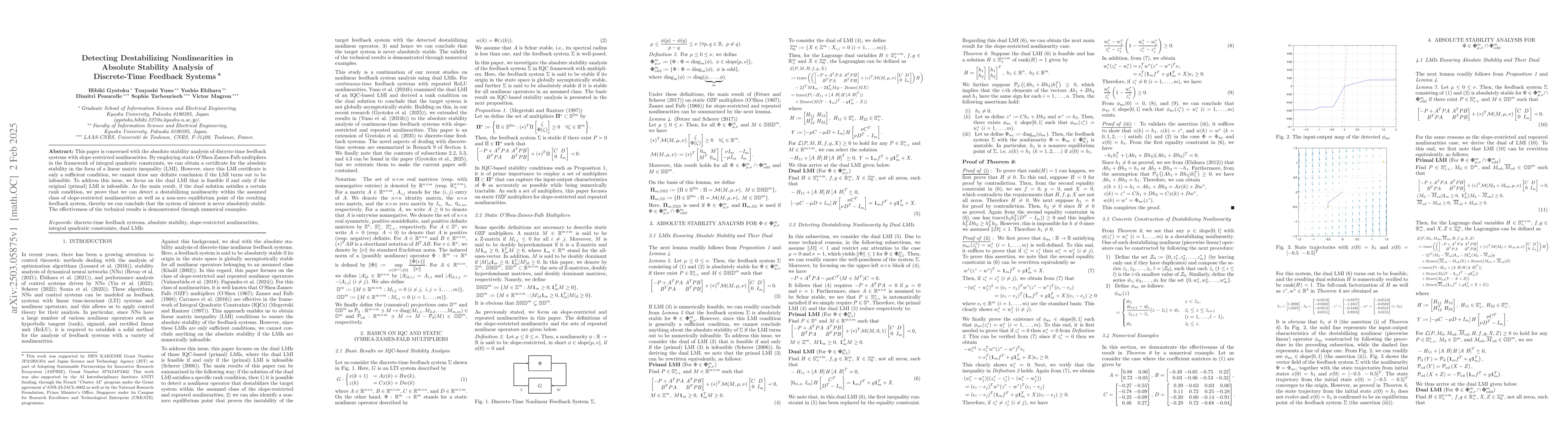 Thumbnail for Detecting Destabilizing Nonlinearities in Absolute Stability Analysis of
  Discrete-Time Feedback Systems
