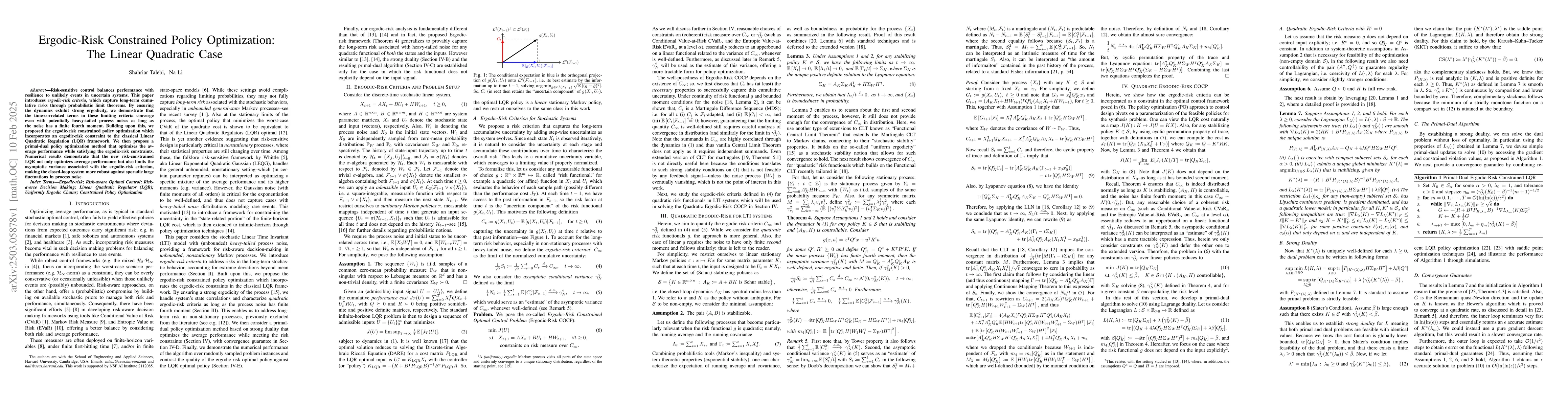 Thumbnail for Ergodic-Risk Constrained Policy Optimization: The Linear Quadratic Case