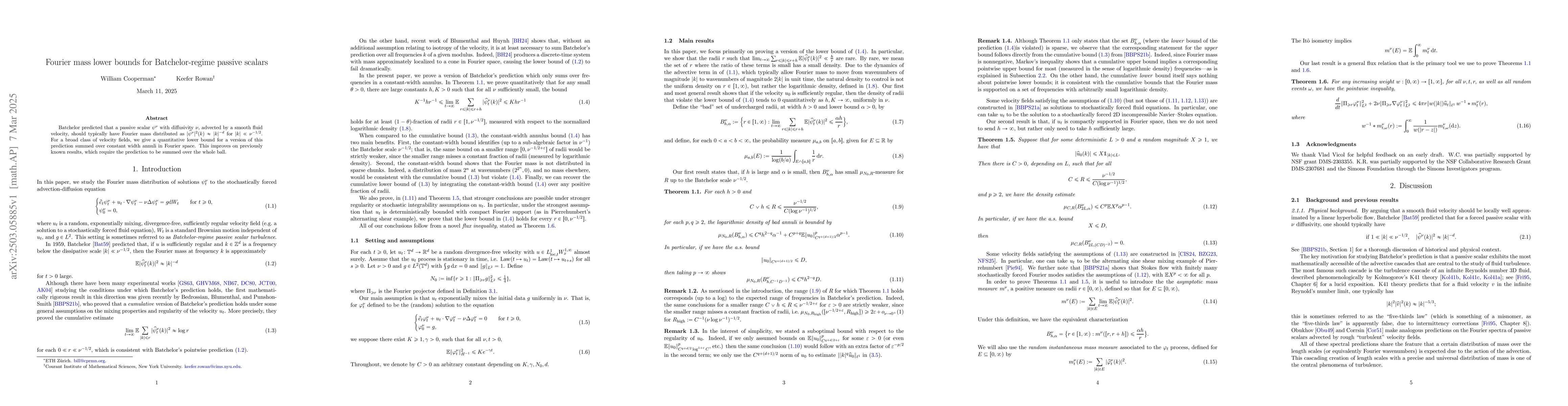Thumbnail for Fourier mass lower bounds for Batchelor-regime passive scalars