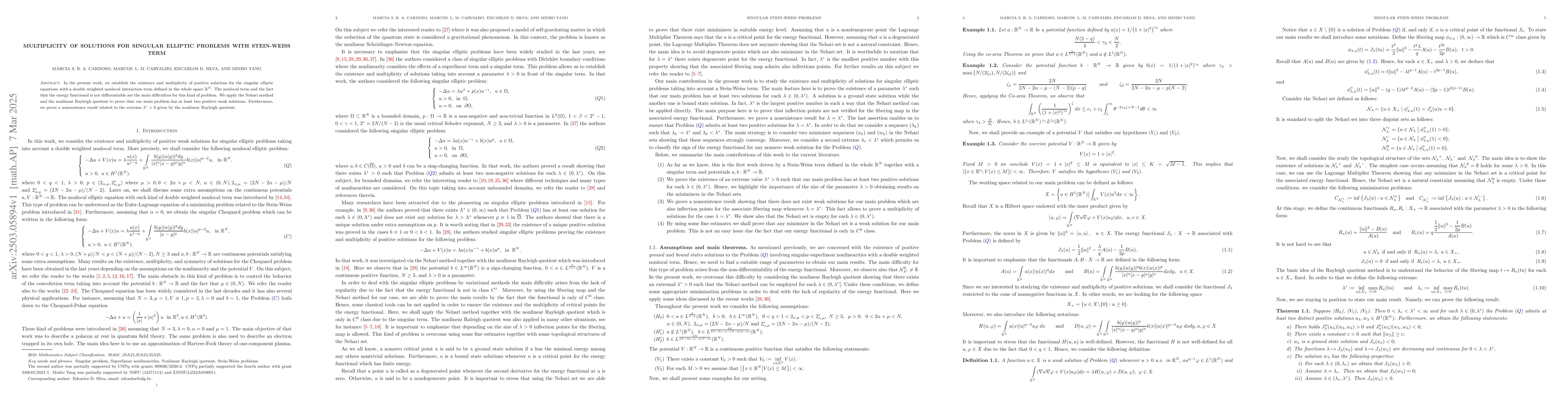 Thumbnail for Multiplicity of solutions for singular elliptic problems with
  Stein-Weiss term