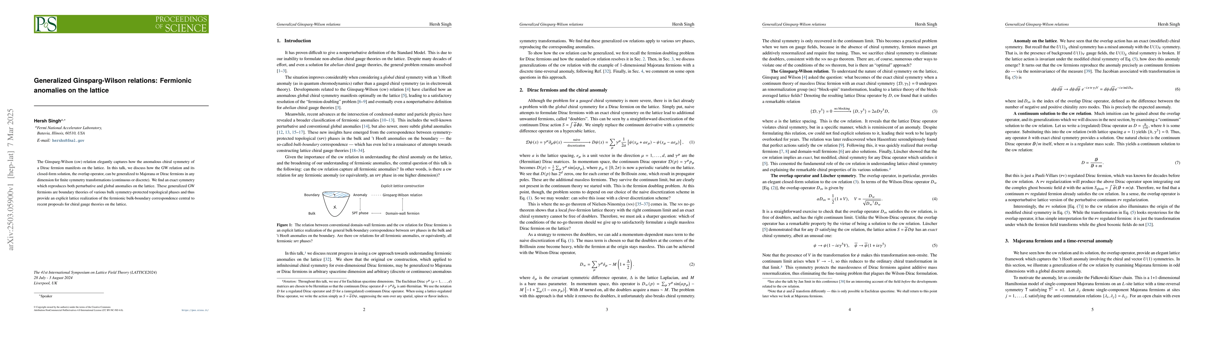 Thumbnail for Generalized Ginsparg-Wilson relations: Fermionic anomalies on the
  lattice