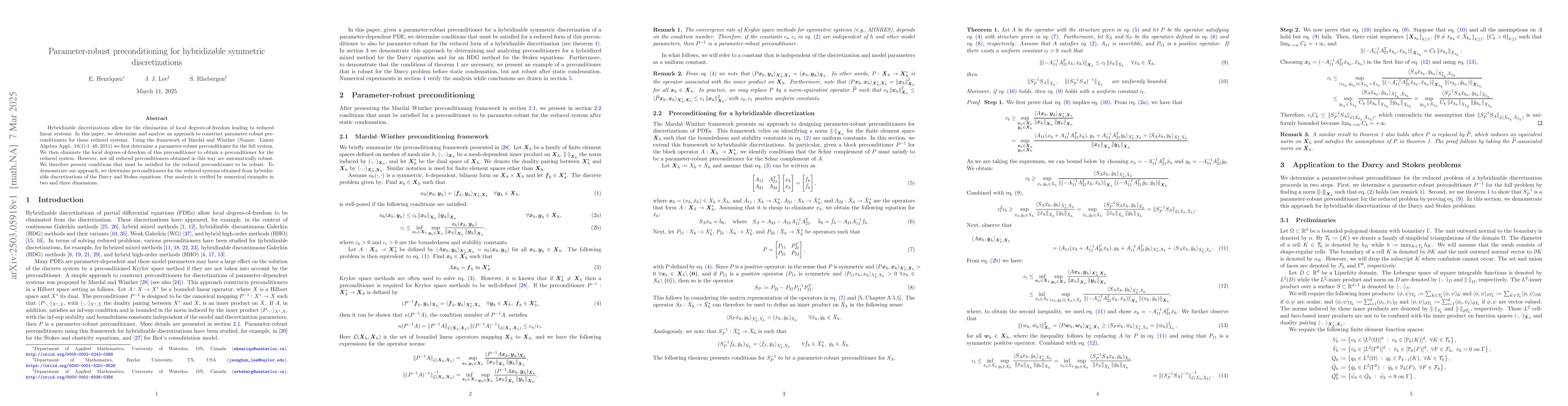 Thumbnail for Parameter-robust preconditioning for hybridizable symmetric
  discretizations