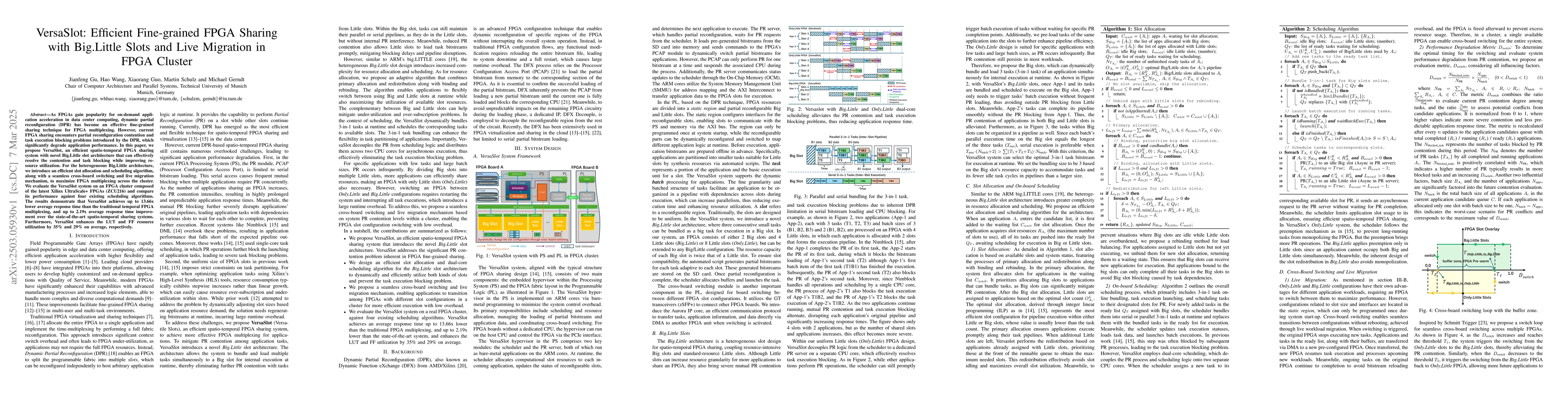 Thumbnail for VersaSlot: Efficient Fine-grained FPGA Sharing with Big.Little Slots and
  Live Migration in FPGA Cluster