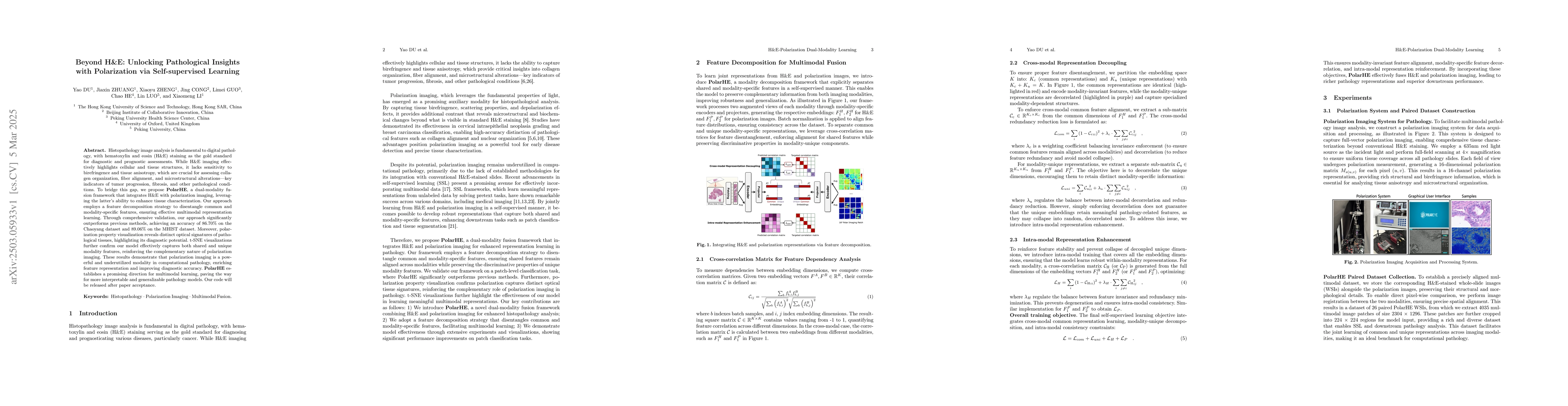 Thumbnail for Beyond H&E: Unlocking Pathological Insights with Polarization via
  Self-supervised Learning