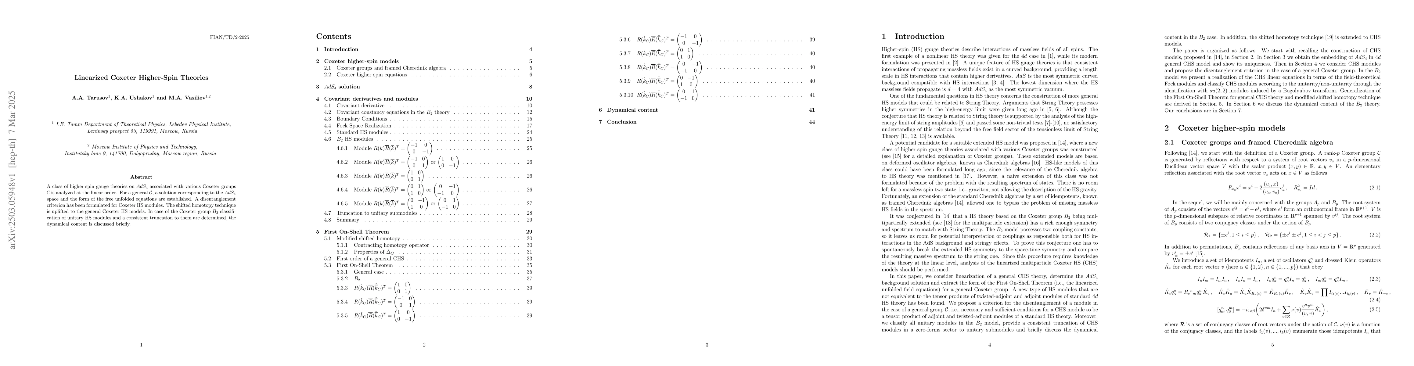 Thumbnail for Linearized Coxeter Higher-Spin Theories