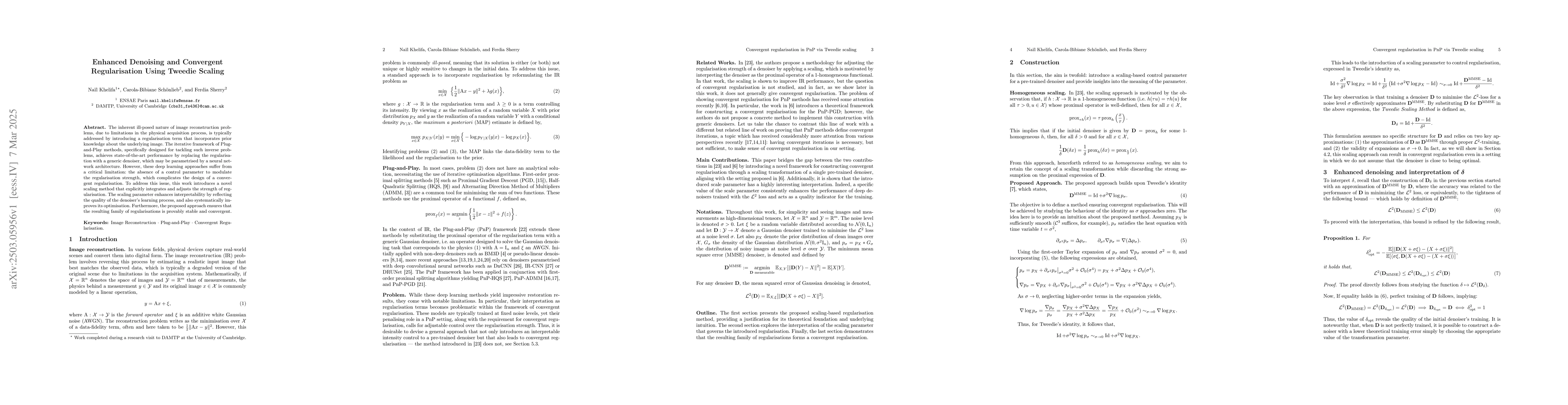 Thumbnail for Enhanced Denoising and Convergent Regularisation Using Tweedie Scaling