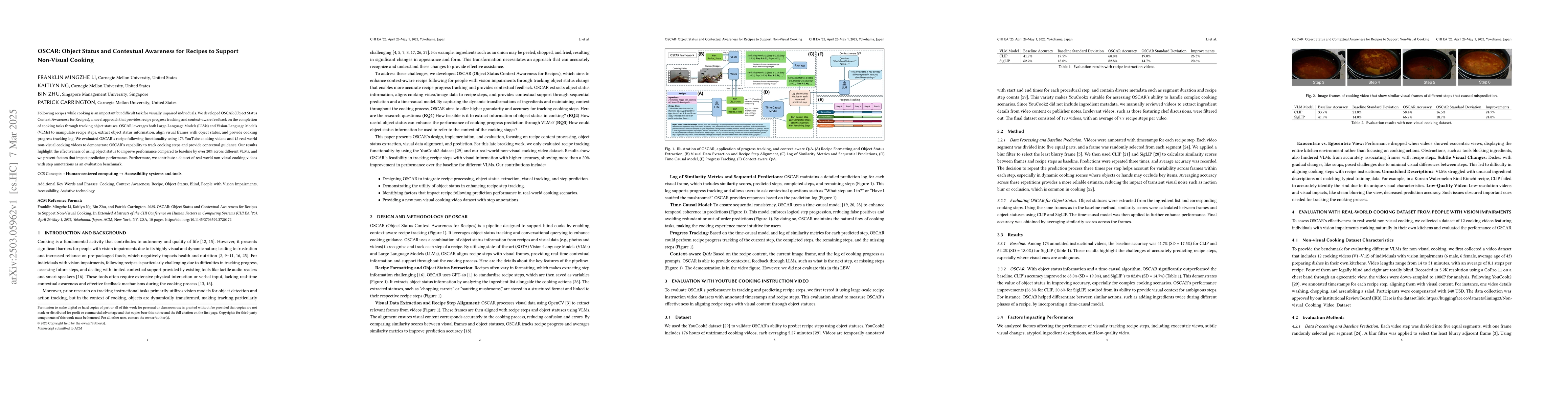 Thumbnail for OSCAR: Object Status and Contextual Awareness for Recipes to Support
  Non-Visual Cooking