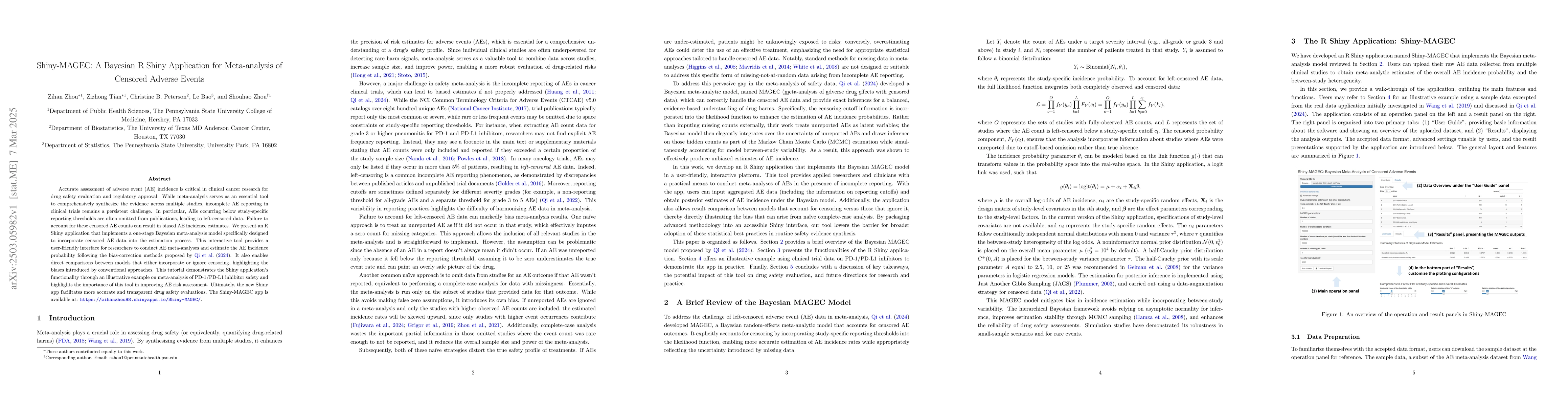 Thumbnail for Shiny-MAGEC: A Bayesian R Shiny Application for Meta-analysis of
  Censored Adverse Events