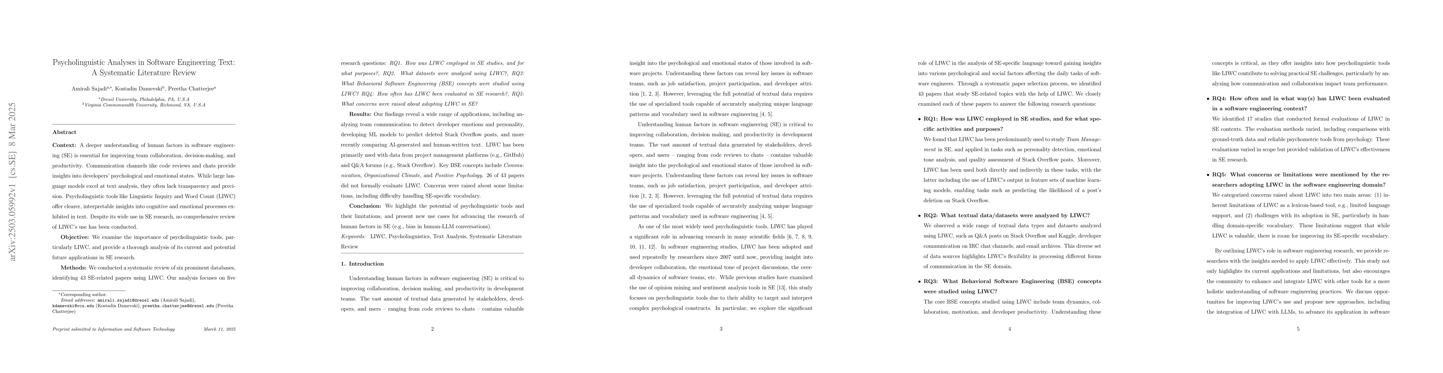 Thumbnail for Psycholinguistic Analyses in Software Engineering Text: A Systematic
  Literature Review