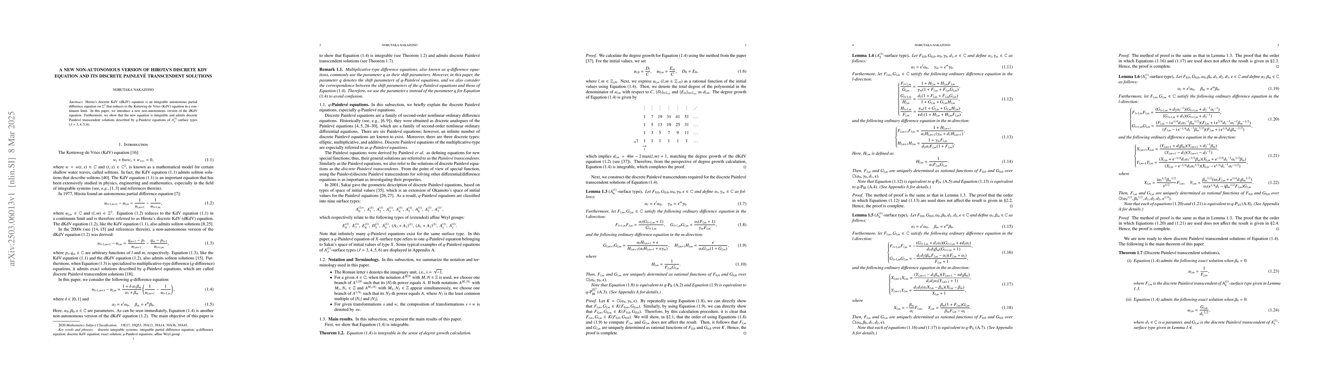 Thumbnail for A new non-autonomous version of Hirota's discrete KdV equation and its
  discrete Painlevé transcendent solutions