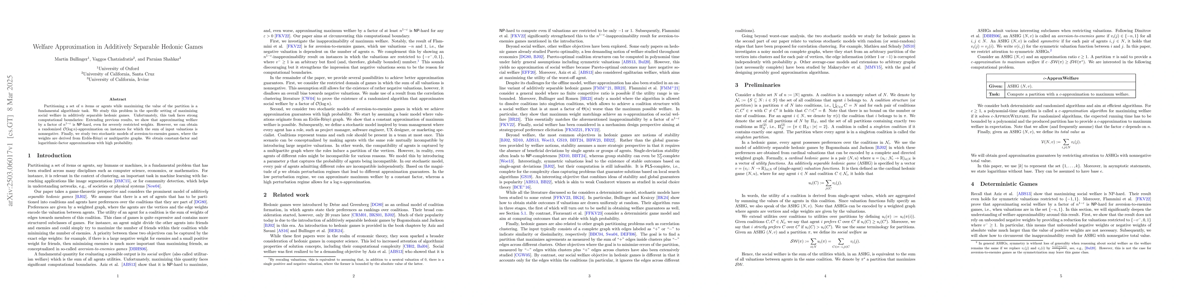 Thumbnail for Welfare Approximation in Additively Separable Hedonic Games