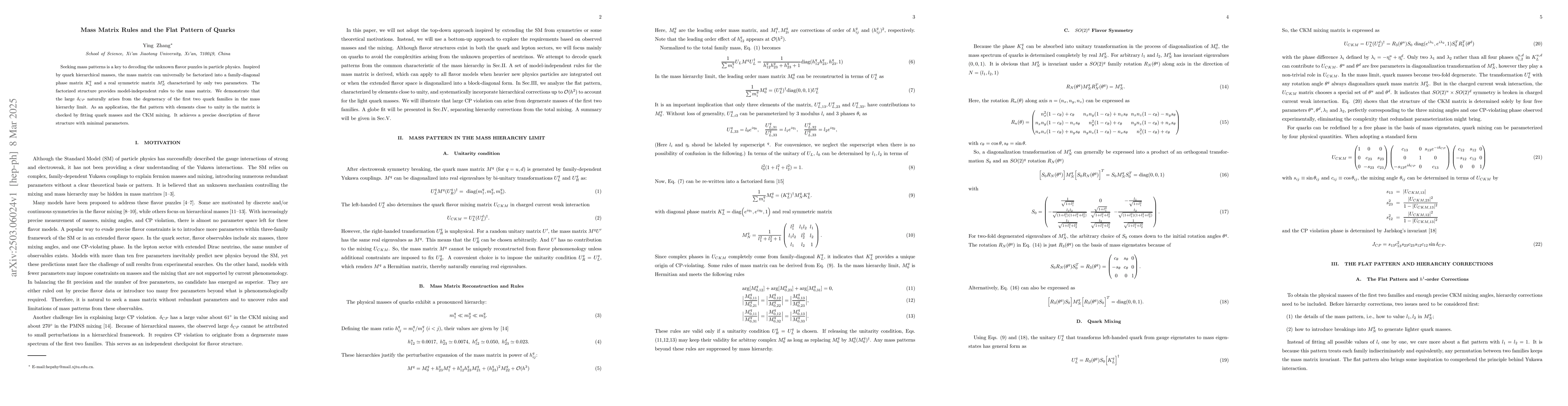 Thumbnail for Mass Matrix Rules and the Flat Pattern of Quarks