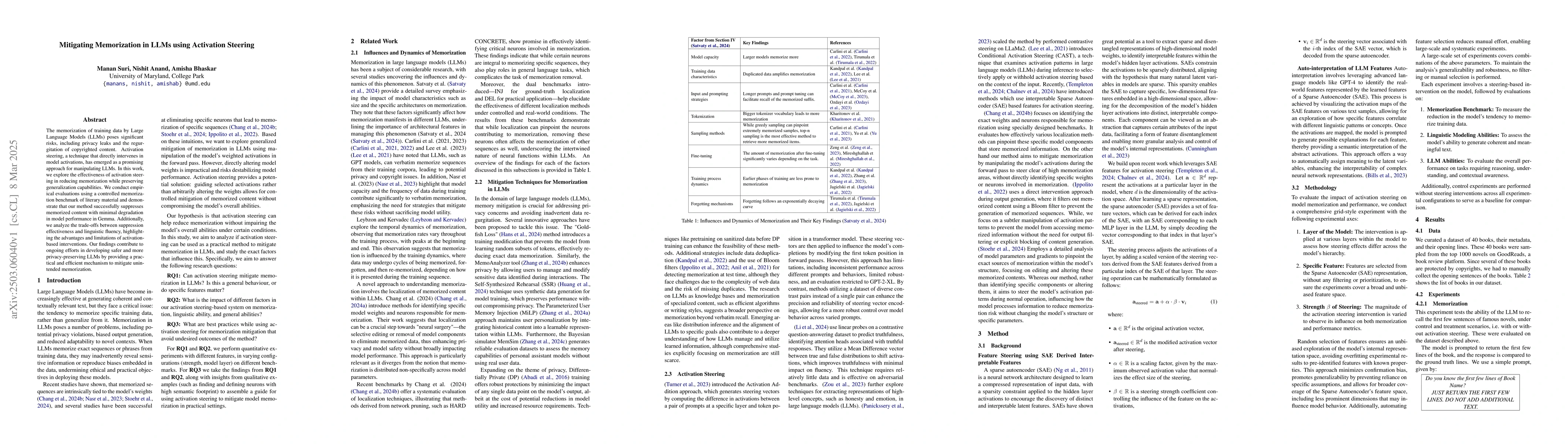 Thumbnail for Mitigating Memorization in LLMs using Activation Steering