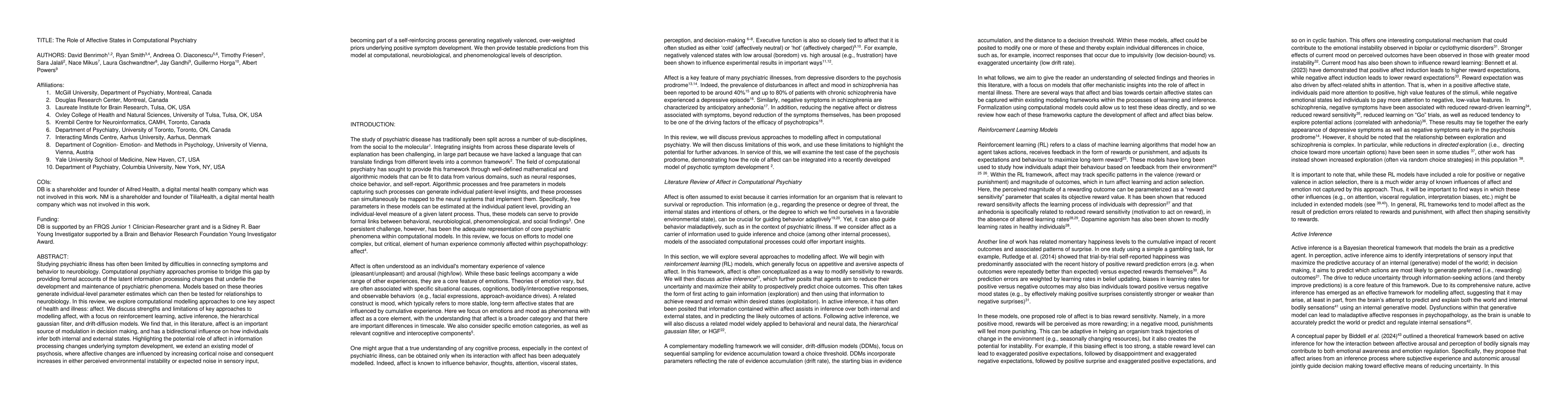 Thumbnail for The Role of Affective States in Computational Psychiatry