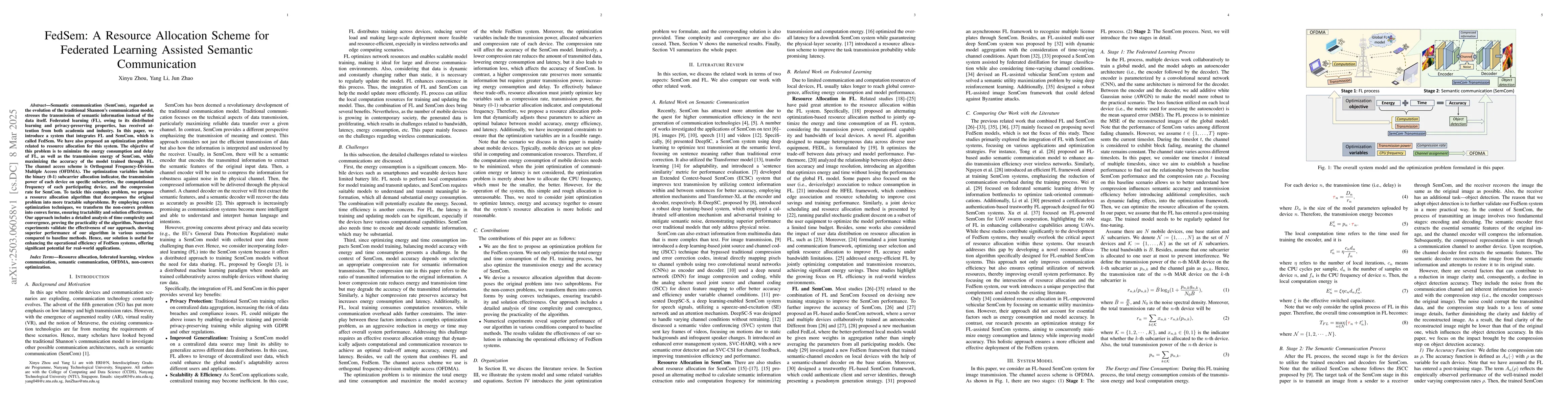 Thumbnail for FedSem: A Resource Allocation Scheme for Federated Learning Assisted
  Semantic Communication