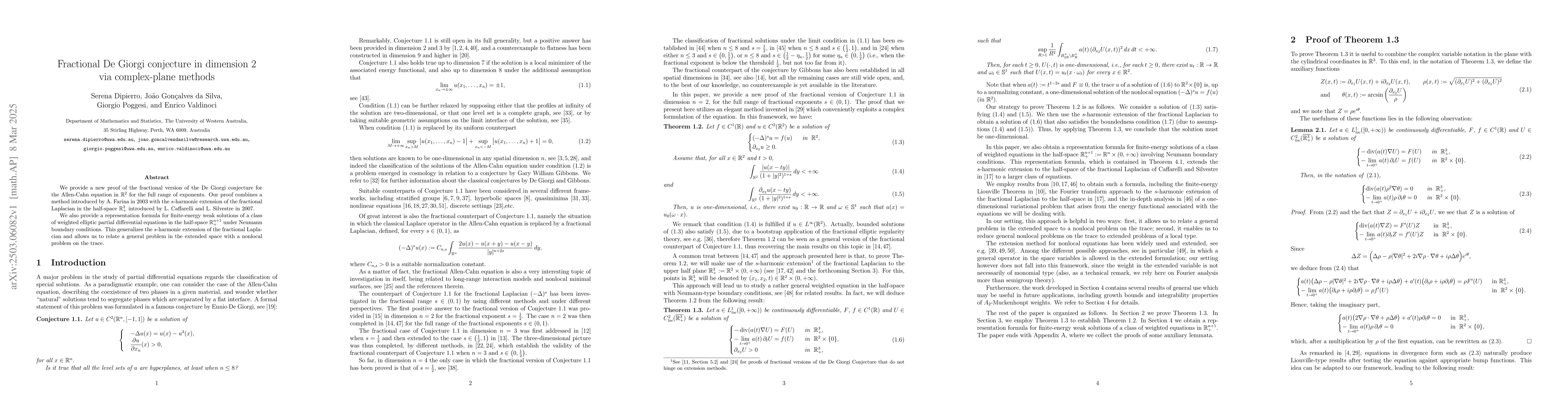 Thumbnail for Fractional De Giorgi conjecture in dimension 2 via complex-plane methods